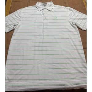 Peter Millar Summer Comfort E4 Golf‎ Shirt Sz Large White Green Striped Logo